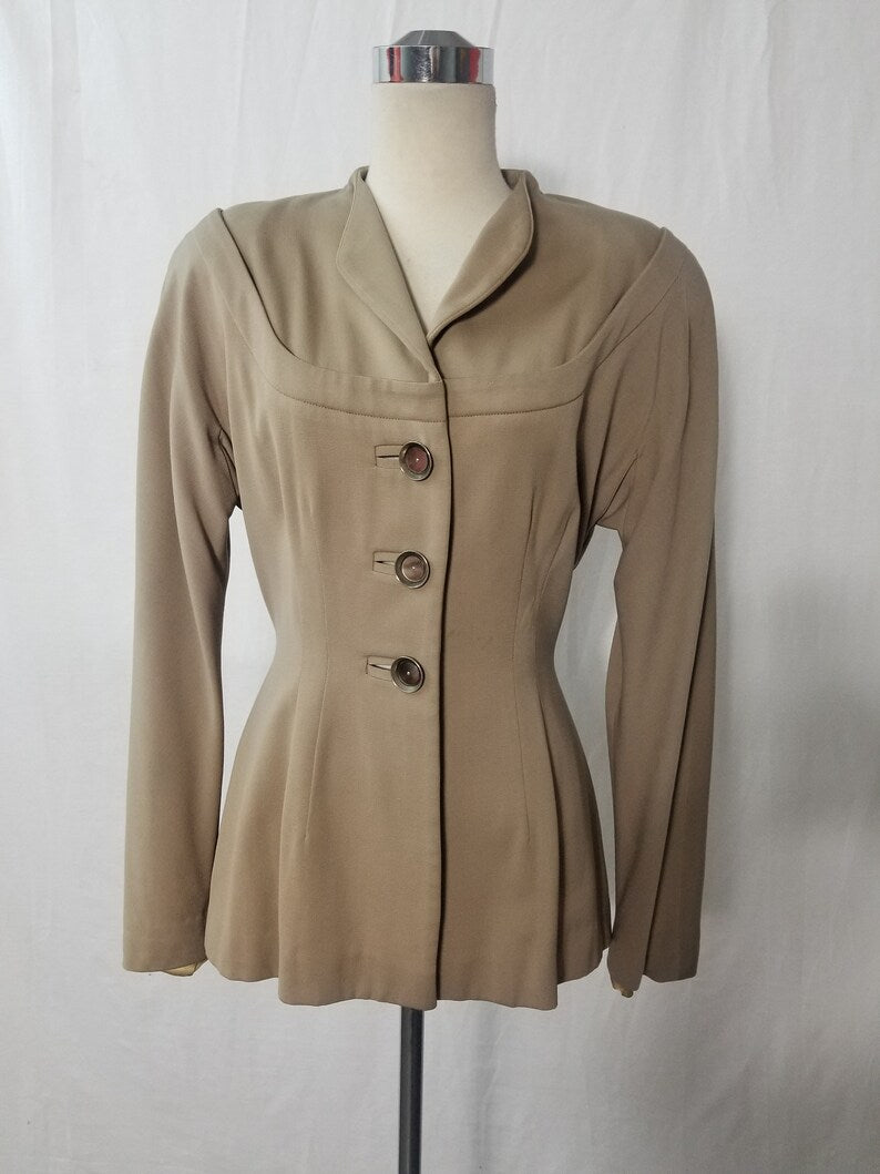 1940's Vintage Camel Beige Gabardine Jacket