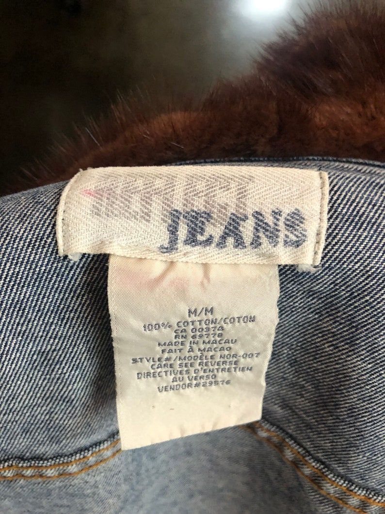Vintage 1985 Reflect Jeans Jacket Embellished Mink Collar and Hand Painted Funk Design on Back So Cool