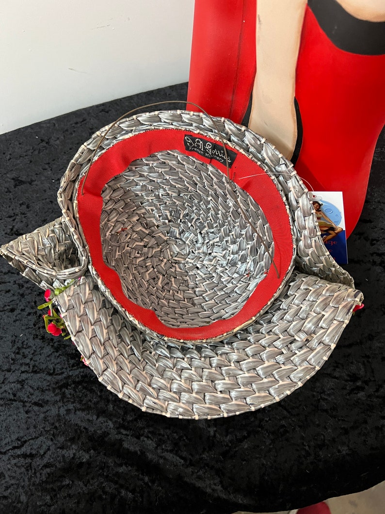 SOLD! 1940 Vintage Rare I & N Gorrias French Millinery Grey Straw Tilt Hat Fabulous Find