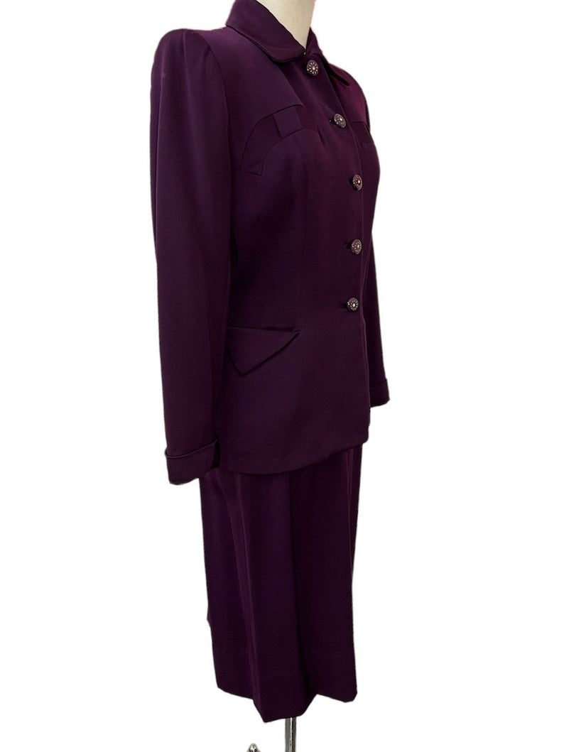 SOLD! 1940 Beautiful Very Lilli Ann Style Gabardine Deep Eggplant Color Suit Dead Stock Gorgeous