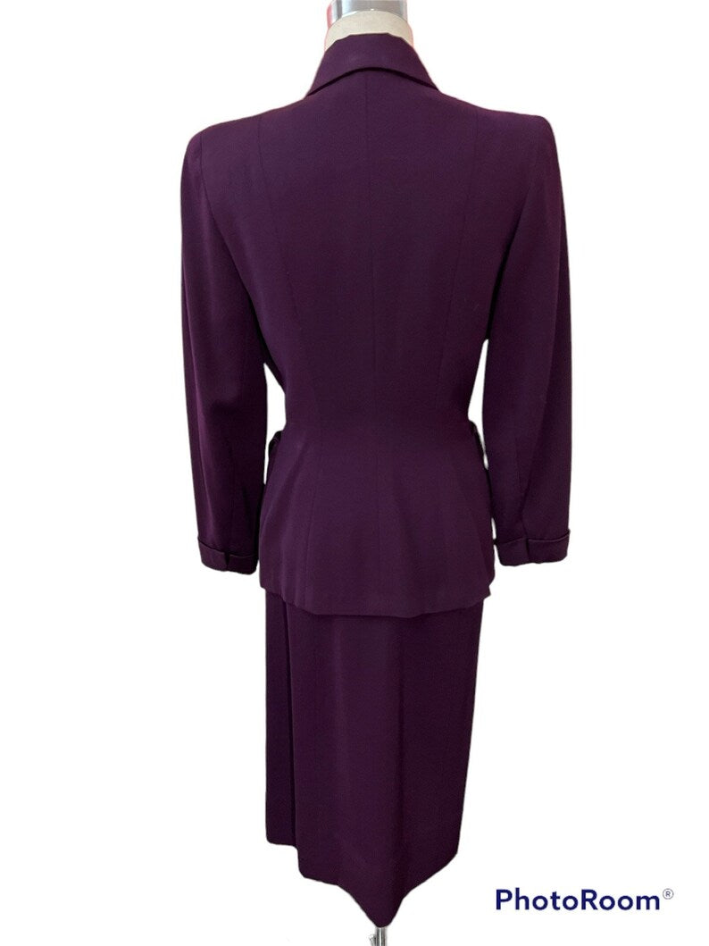 SOLD! 1940 Beautiful Very Lilli Ann Style Gabardine Deep Eggplant Color Suit Dead Stock Gorgeous