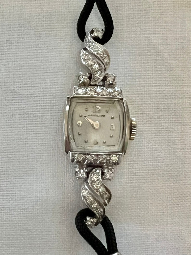 SOLD! 1940 1950 Vintage Antique Estate Hamiton 14K White Gold with Diamonds Ladies Watch