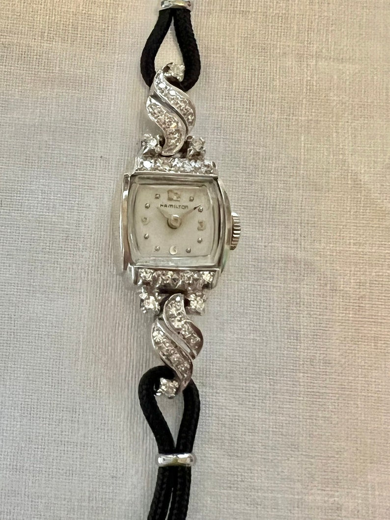 SOLD! 1940 1950 Vintage Antique Estate Hamiton 14K White Gold with Diamonds Ladies Watch