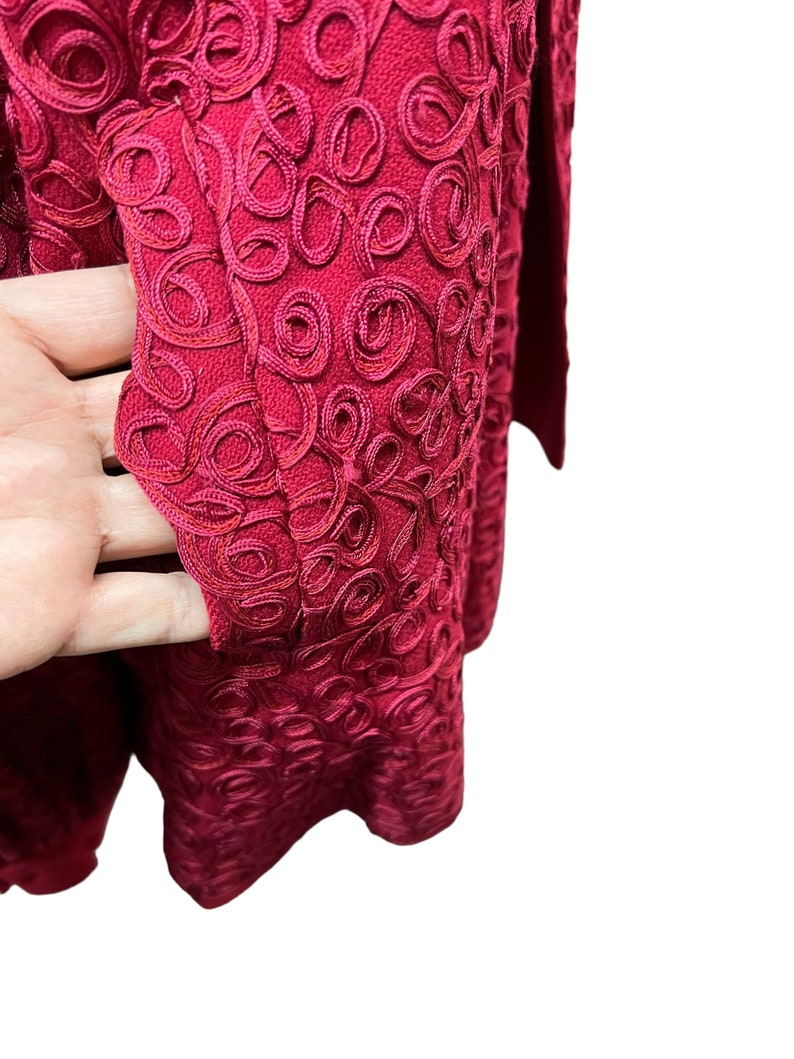 1940s Soft Wool Fuchsia Red Soutache Embellished Evening Full Swing Coat Large Size Perfect