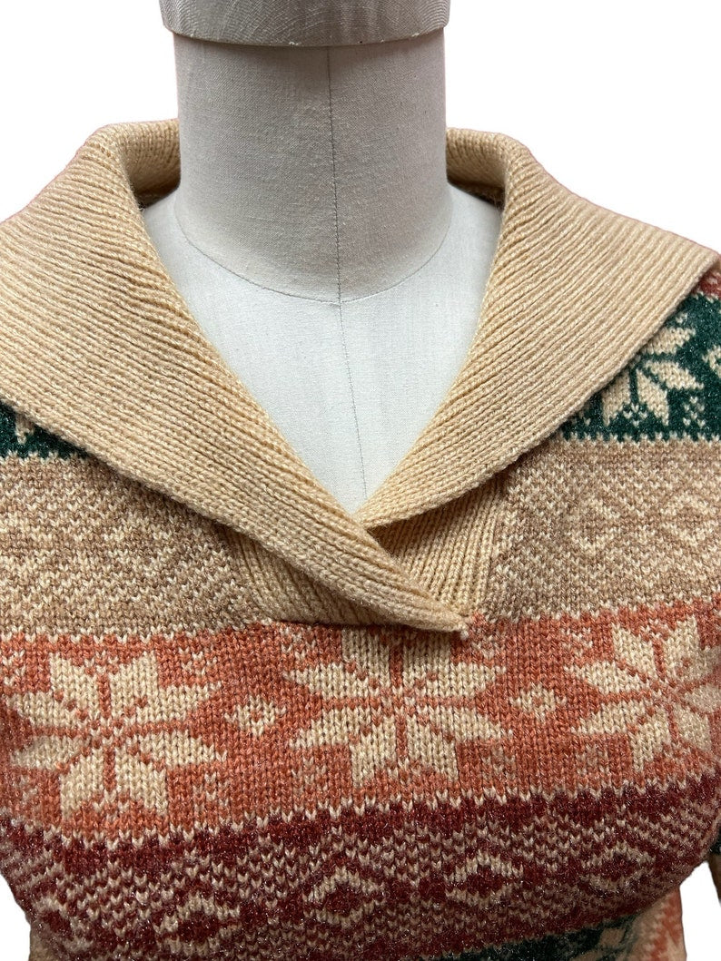 1970 Vintage Short Waist Pullover Sweater with Shawl Collar