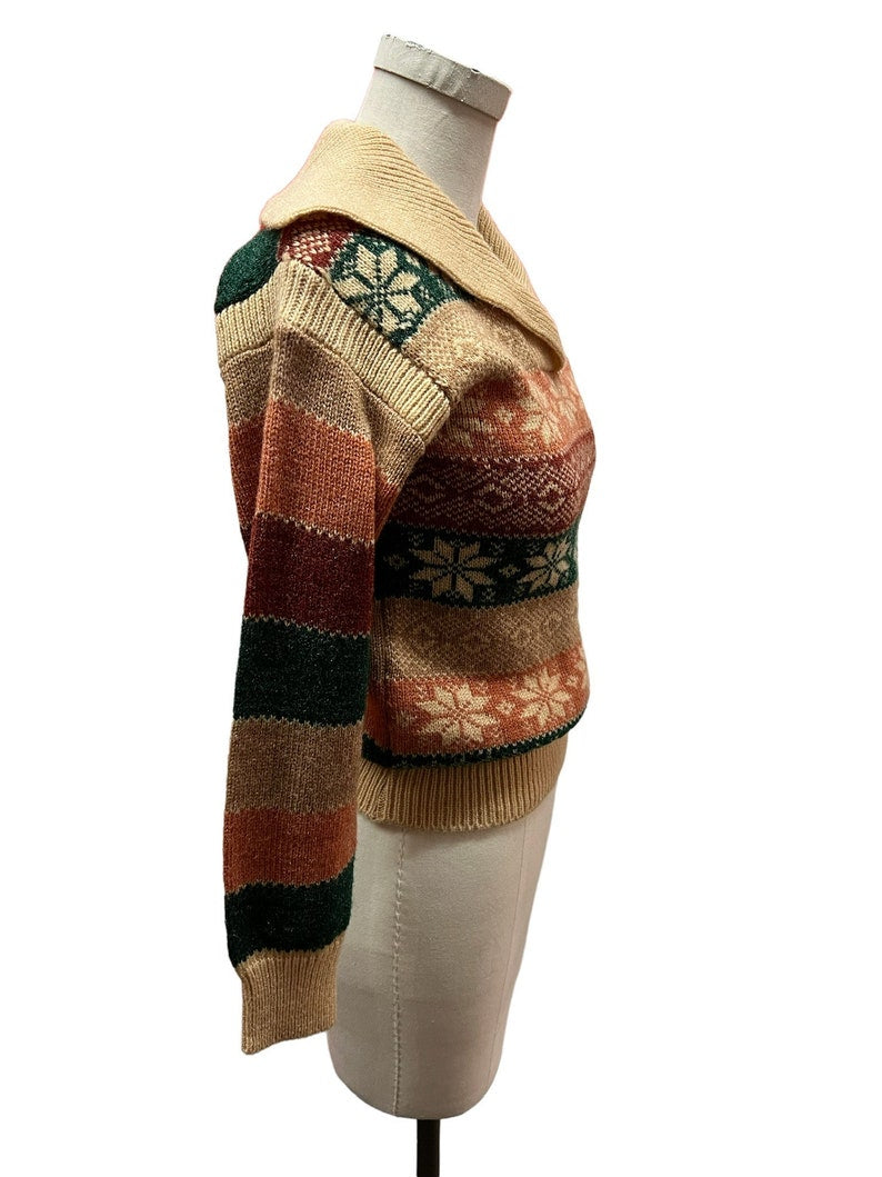 1970 Vintage Short Waist Pullover Sweater with Shawl Collar