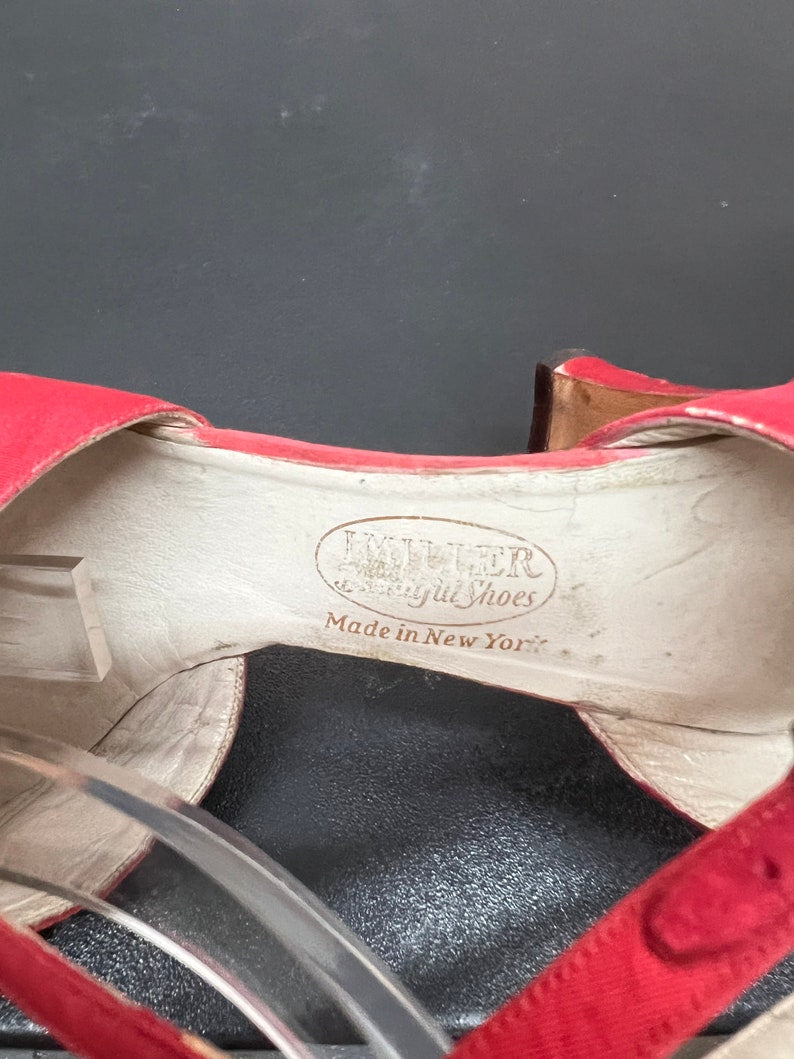 SOLD! 1920 Rare Vintage Size 9 Red Satin & Taffeta T Strap Evening Shoes Heels