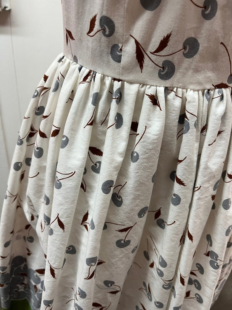 SOLD! 1950's Vintage Halter Strap Shelf Bust Cotton Summer Dress With Cherry Print (Copy)
