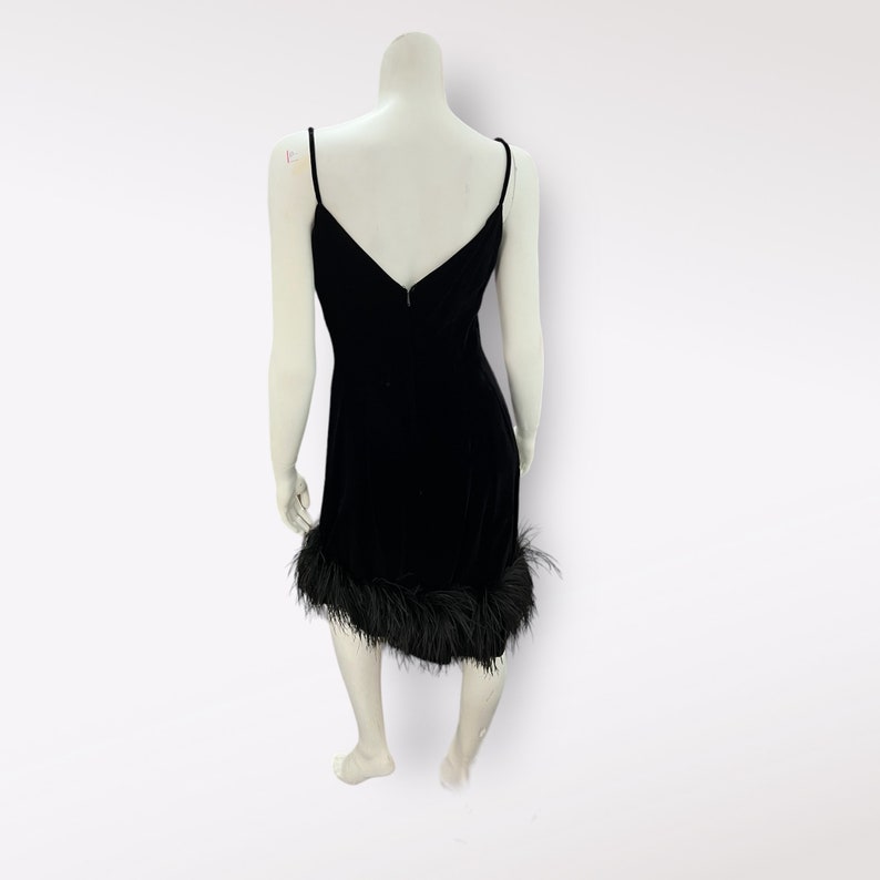 SOLD! 1960 Vintage Black Silk Velvet Cocktail Dress with Feather Trim Just Gorgeous