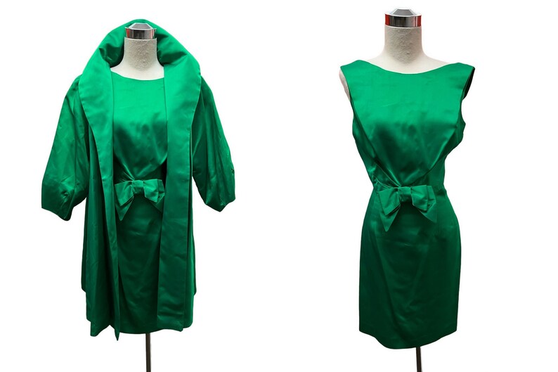 1950's Vintage Lilli Diamond Evening Cocktail 2 Piece Set Gorgeous Emerald Green