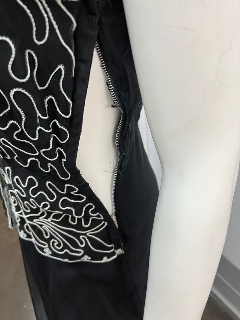 1930s 1940s Vintage Black Evening Gown with Soutache Embellishments Gorgeous