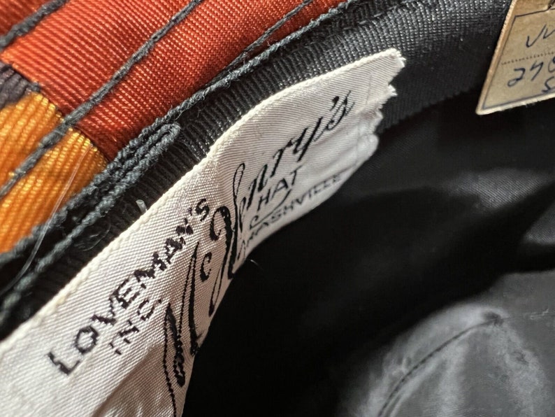 SOLD11960 Vintage Orange Yellow Black Print Fedora High Crown Hat Matching Hand Bag Set