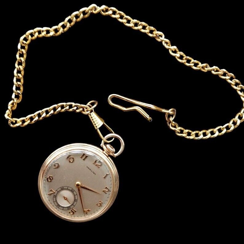 SOLD! Hamilton 1940's 14k Yellow Gold Pocket Watch Grade 917 17J 3 Adj Positions Masonic Past Master