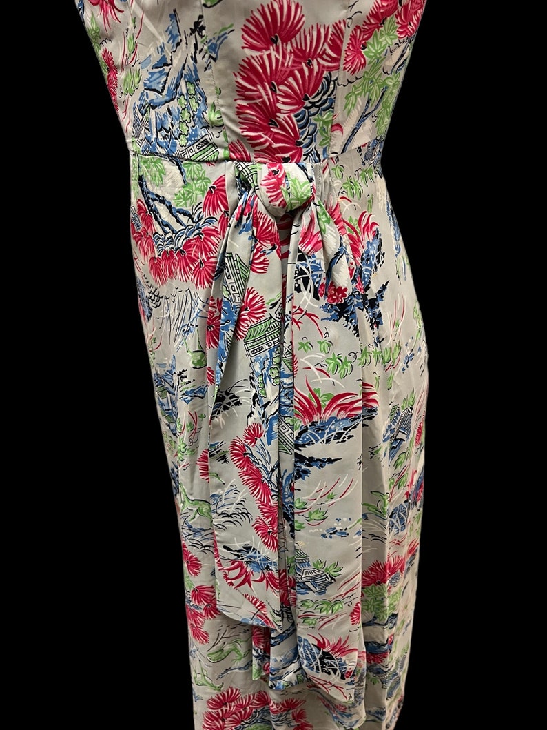 SOLD! 1940 Vintage Cold Rayon Hawaiian Print Sarong Dress Rockabilly VLV Rockabilly