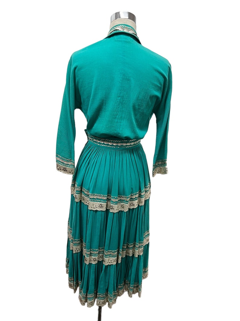 SOLD! 1940's 1950's Vintage Teal Blue and Silver Patio Skirt and Blouse Set