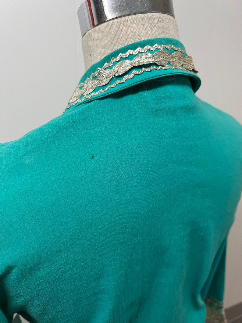 SOLD! 1940's 1950's Vintage Teal Blue and Silver Patio Skirt and Blouse Set