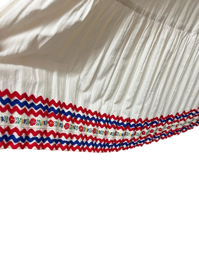 SOLD! 1940 1950 Vintage Size 14 Creamy White Embellished Red Blue Ric Rack Trim Patio Set Skirt Blouse Set