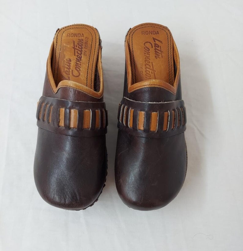 1970 Vintage Cobec Wood & Leather Clogs So Cool! Size 6