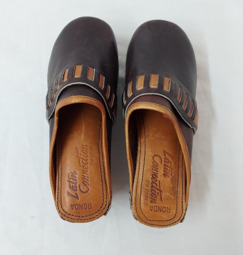 1970 Vintage Cobec Wood & Leather Clogs So Cool! Size 6