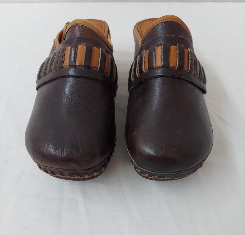 1970 Vintage Cobec Wood & Leather Clogs So Cool! Size 6