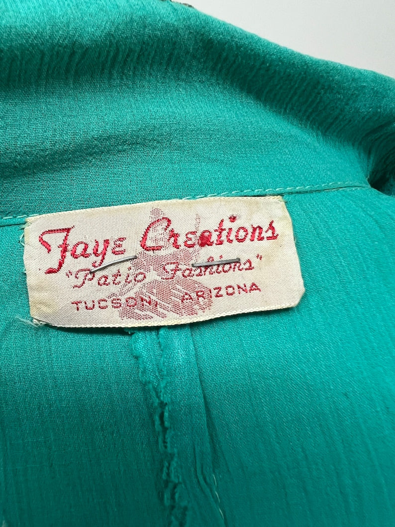 SOLD! 1940's 1950's Vintage Teal Blue and Silver Patio Skirt and Blouse Set