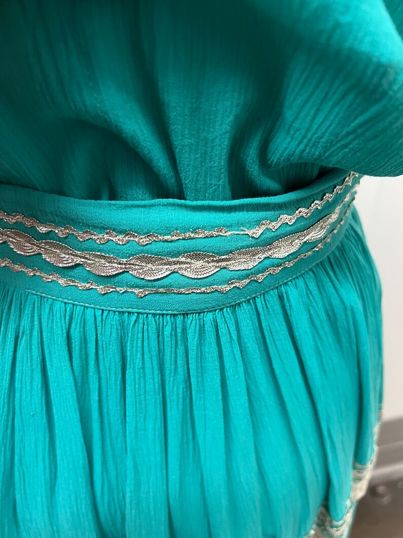 SOLD! 1940's 1950's Vintage Teal Blue and Silver Patio Skirt and Blouse Set