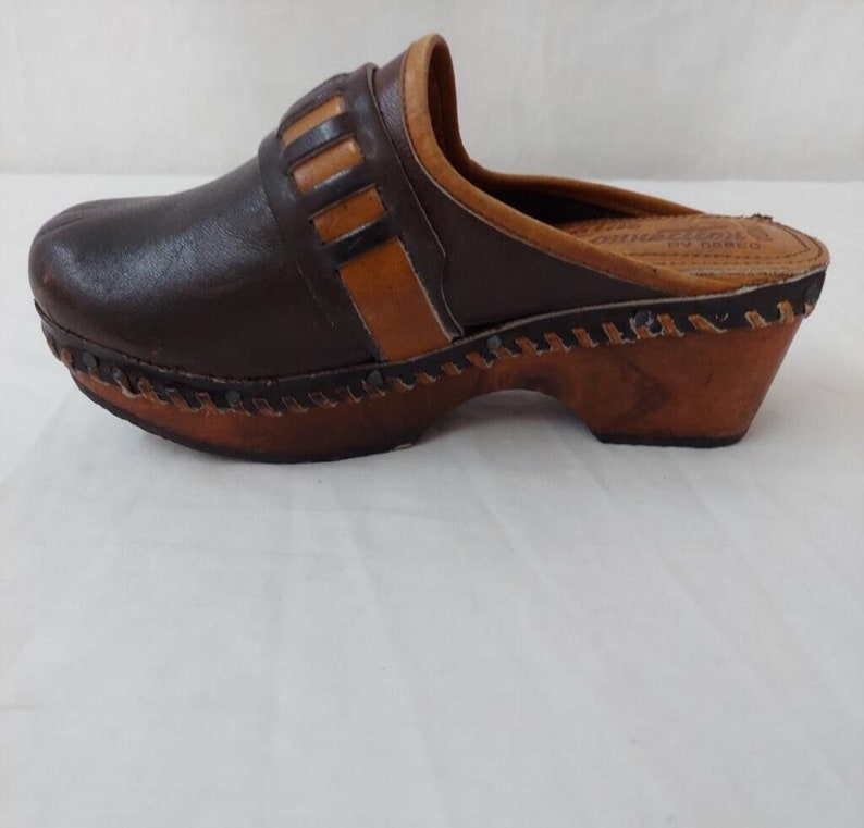 1970 Vintage Cobec Wood & Leather Clogs So Cool! Size 6