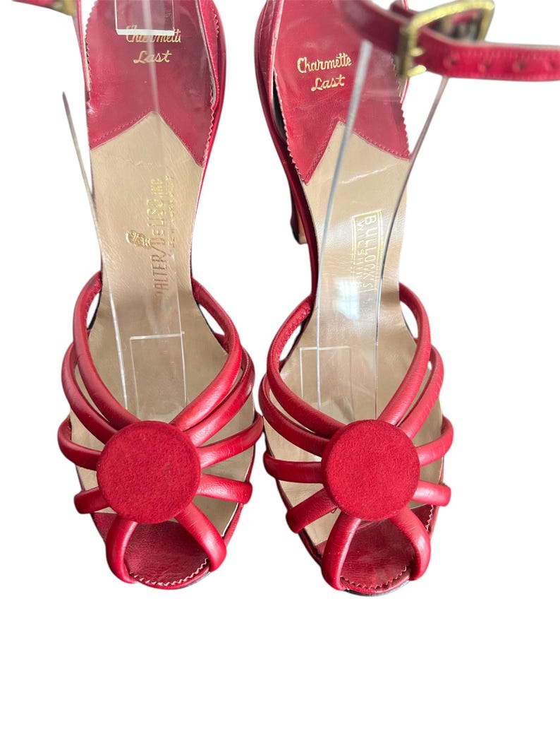 SOLD! 1940 1950 Vintage Size 6.5 Red Leather Ankle Strap Heels Shoes Beautiful Condition