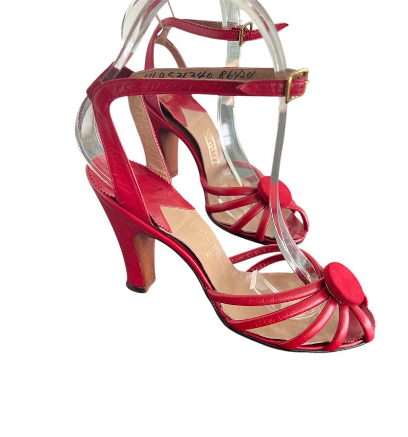 SOLD! 1940 1950 Vintage Size 6.5 Red Leather Ankle Strap Heels Shoes Beautiful Condition