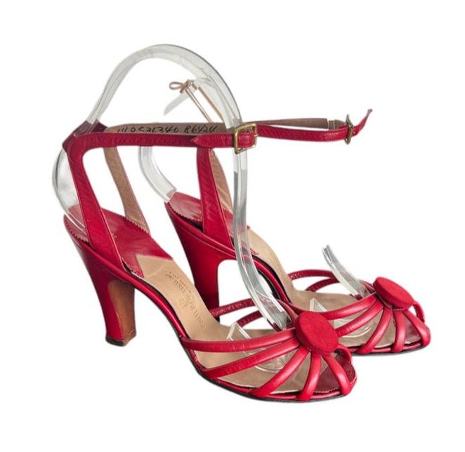 SOLD! 1940 1950 Vintage Size 6.5 Red Leather Ankle Strap Heels Shoes Beautiful Condition