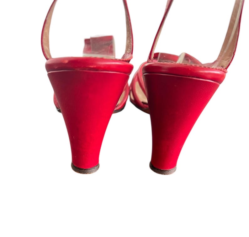 SOLD! 1940 1950 Vintage Size 6.5 Red Leather Ankle Strap Heels Shoes Beautiful Condition