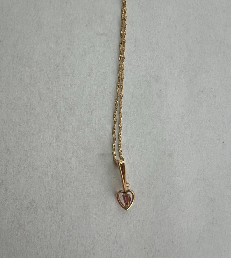 SOLD! Antique Vintage 14KT Ruby & Diamond Heart Pendent