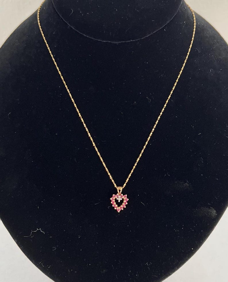 SOLD! Antique Vintage 14KT Rubies Emeralds Diamond Heart Pendent