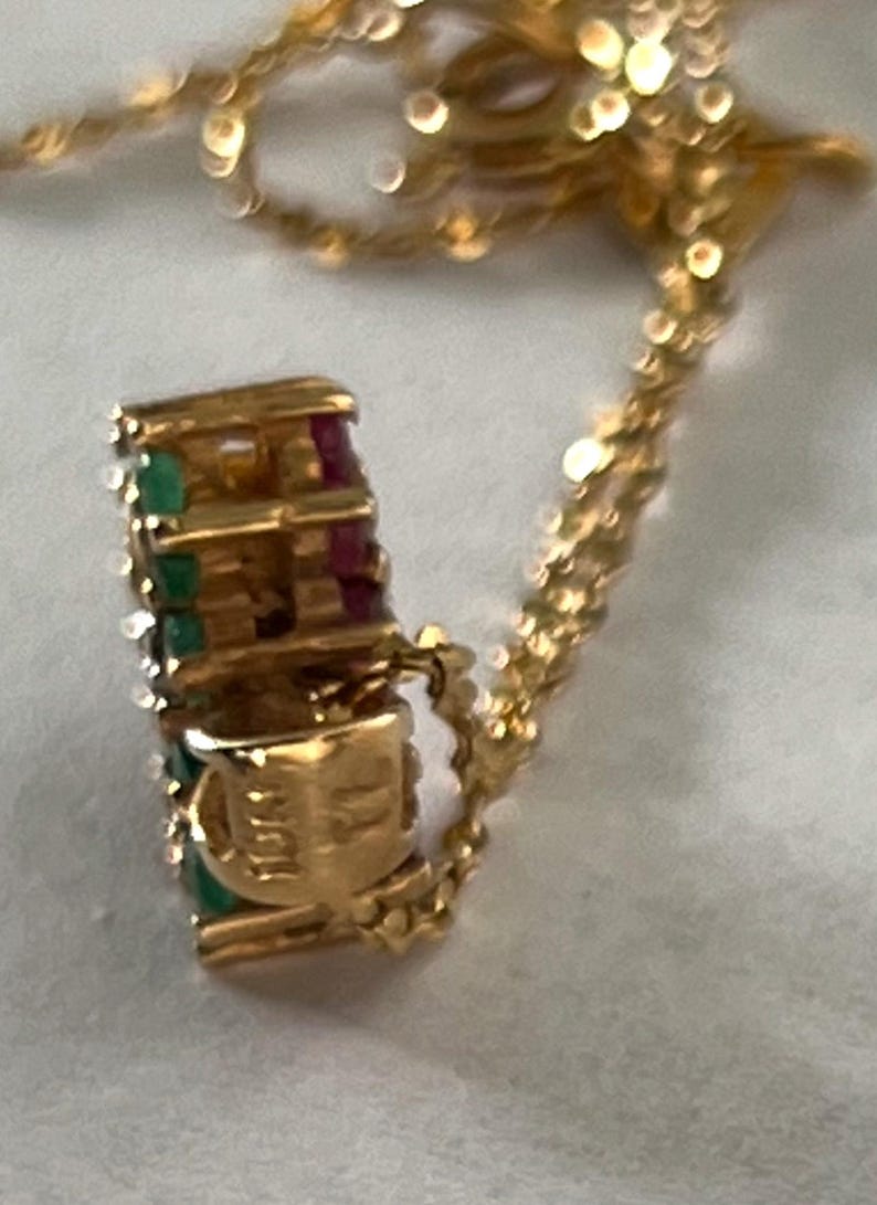 SOLD! Antique Vintage 14KT Rubies Emeralds Diamond Heart Pendent