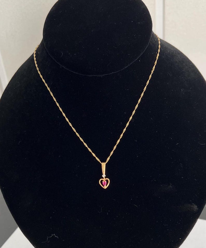 SOLD! Antique Vintage 14KT Ruby & Diamond Heart Pendent