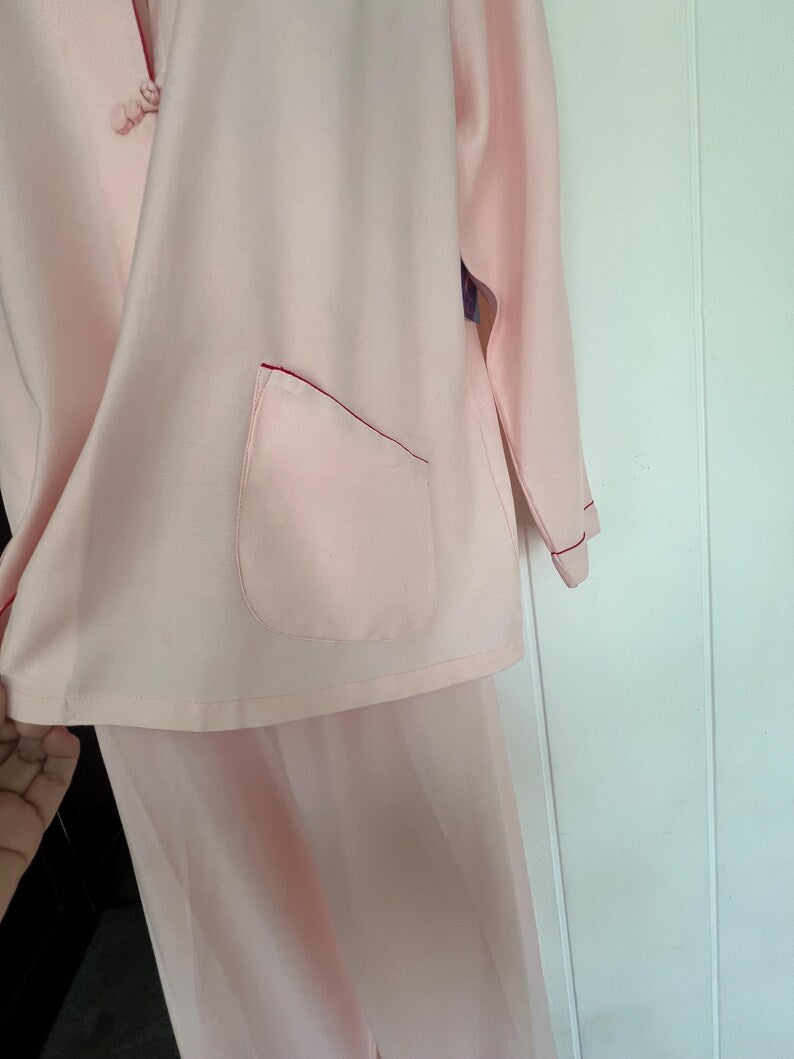 SOLD! 1940's 1950's Rare Vintage Soft Pink Embroidered Silky Lounging PJ's