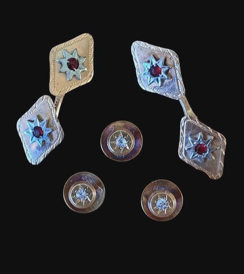 Antique Victorian/Edwardian Gold Ruby & Diamond Cuff Link Set Free Express Shipping