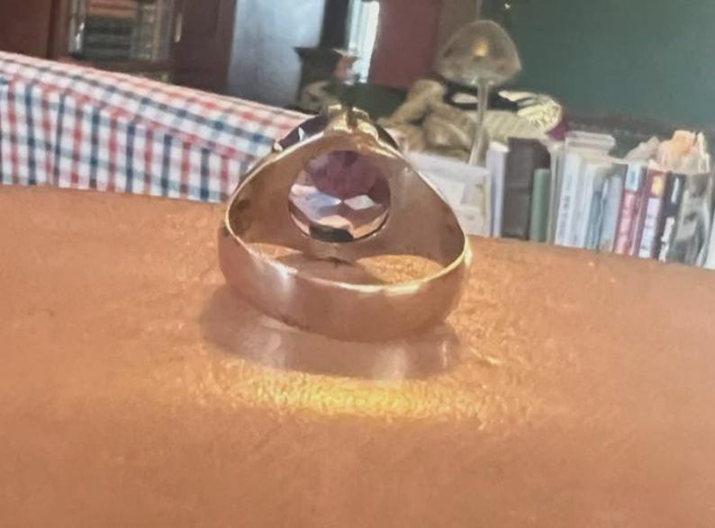 Antique Vintage 1940's Men's 10K Rose Gold Ring with Deep Purple Quartz Stone Size 9.75