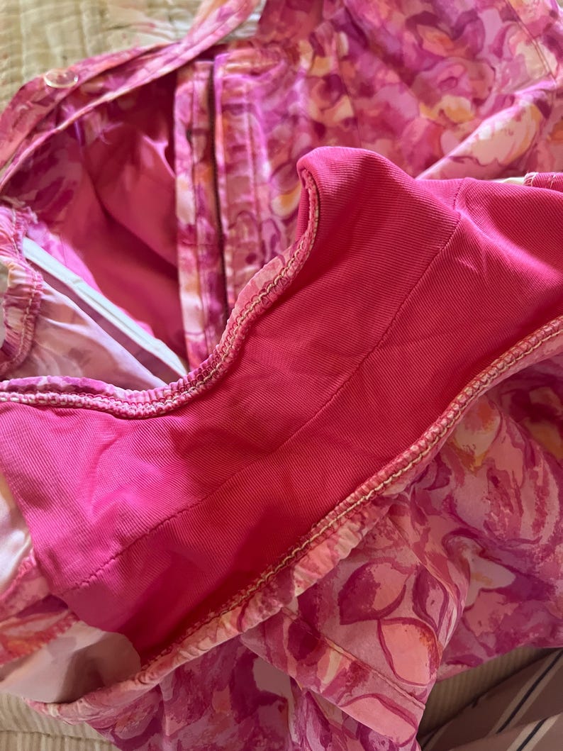 1950's Vintage Roxanne Floral Bright Pink & Yellow Print One Piece Swimsuit