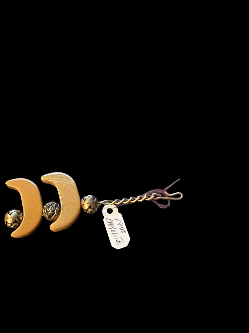 1940's Rare Crescent Moon Butterscotch Bakelite Choker Necklace & Earring Set