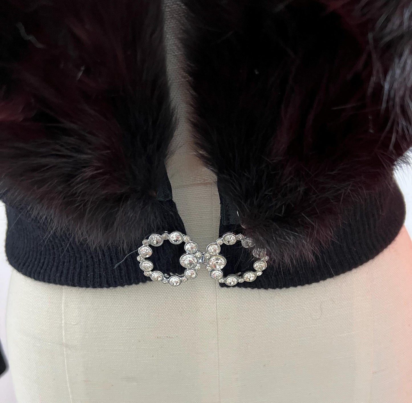 SOLD! 1950 Vintage Deep Black Soft Waist Length Sweater with Full Fox Fur Collar