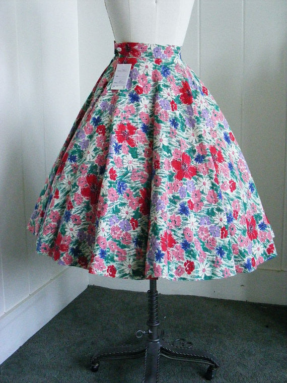 1950's Vintage Pink Floral Circle Skirt