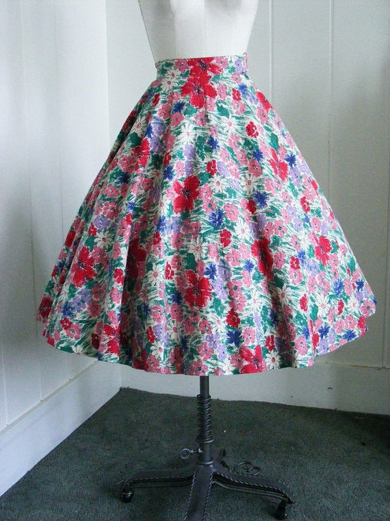 1950's Vintage Pink Floral Circle Skirt