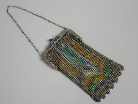SOLD! All Original Whiting and Davis Vintage Antique Estate Art Deco Enameled Steal Mesh 1900's 1920's Purse Original
