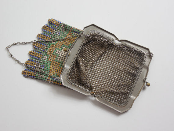 SOLD! All Original Whiting and Davis Vintage Antique Estate Art Deco Enameled Steal Mesh 1900's 1920's Purse Original