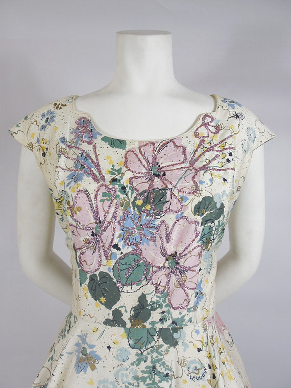 SOLD! 1950's Floral Cotton Kramer Original Dress