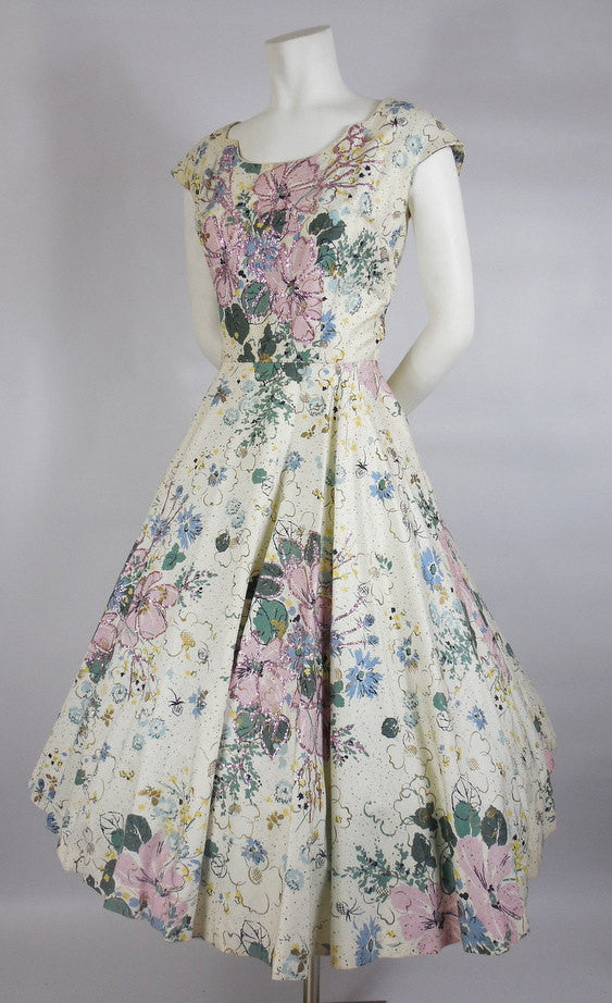 SOLD! 1950's Floral Cotton Kramer Original Dress