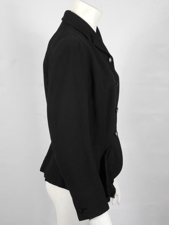 1950 Rich Black Soft Wool Jacket with Rhinestone Buttons