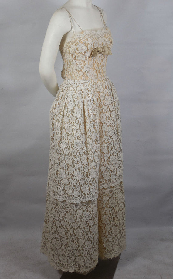 1950 Peggy Hunt Lace Shelf Bust Evening Gown Very Special