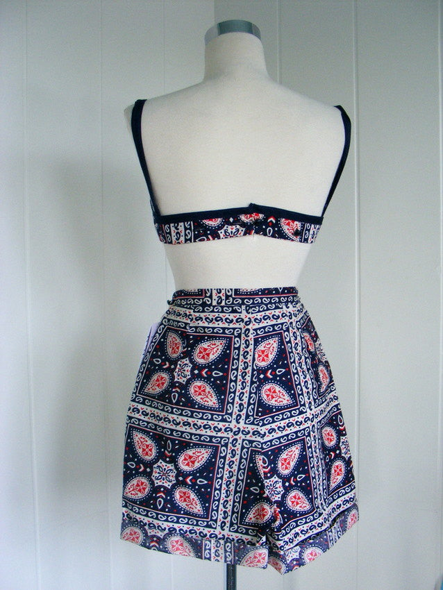1950's Blue red and white Paisley print Bra and Short set.